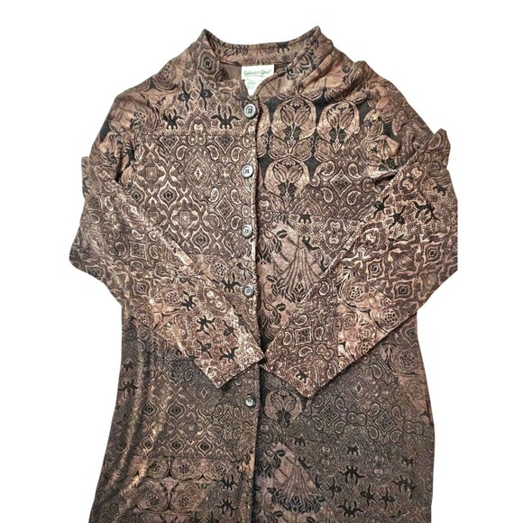 Vintage Coldwater Creek PXL Button Blouse Tapestry Boho Hipster Brown Duster - Picture 1 of 6